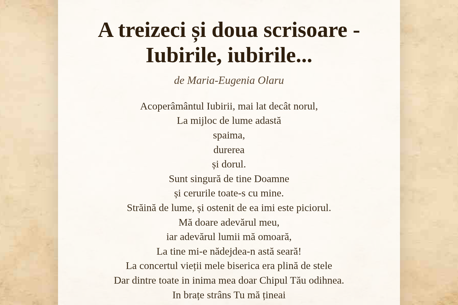 A treizeci și doua scrisoare - Iubirile, iubirile...