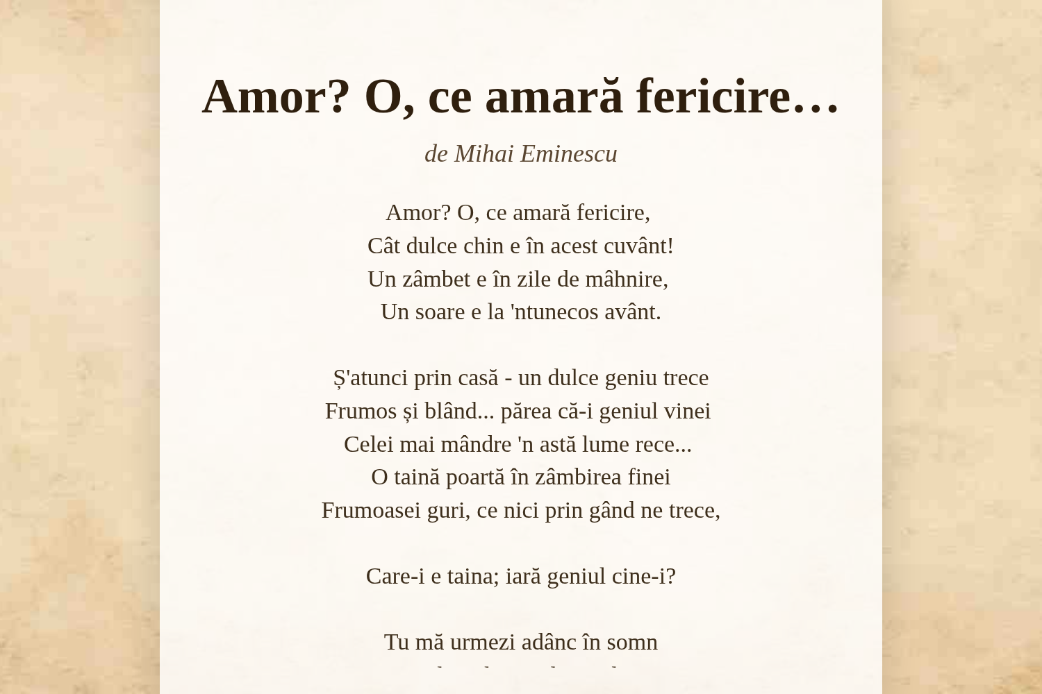 Amor? O, ce amară fericire…