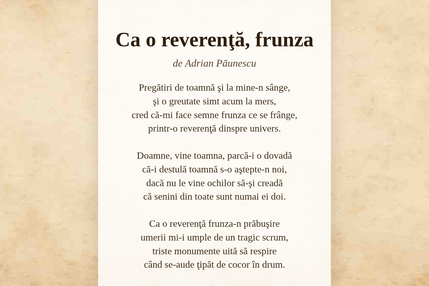 Ca o reverenţă, frunza