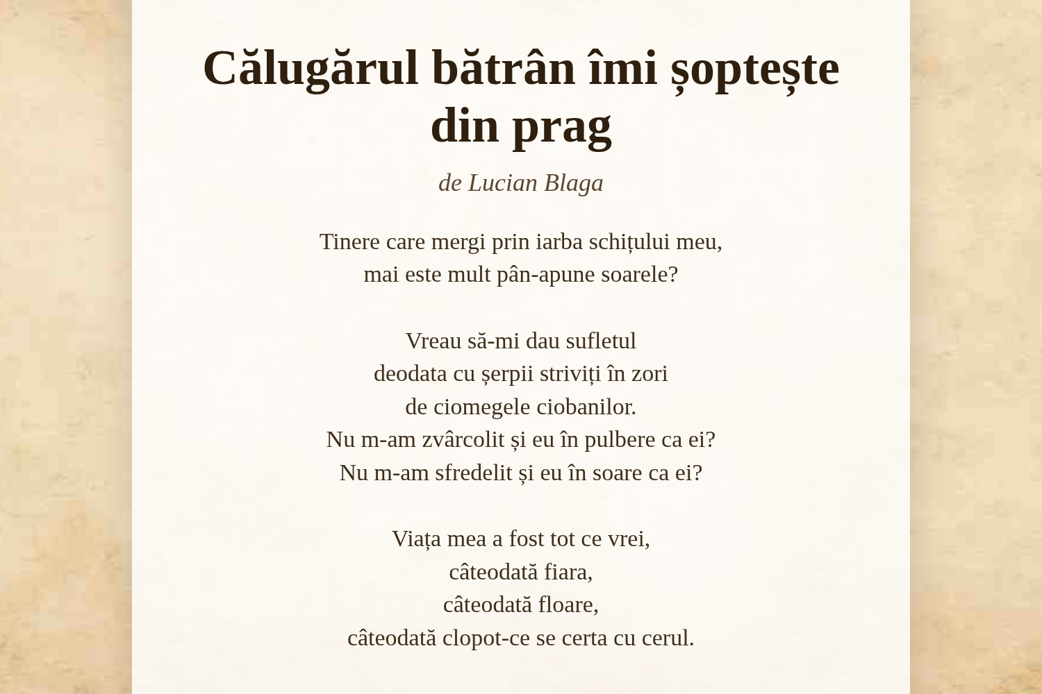 Călugărul bătrân îmi șoptește din prag