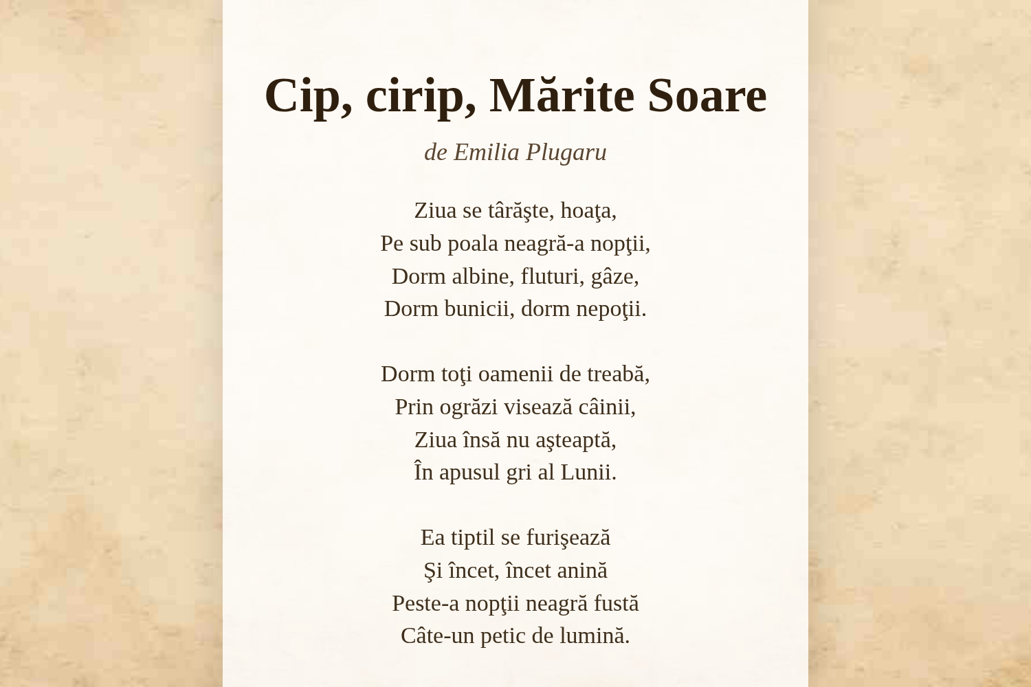 Cip, cirip, Mărite Soare
