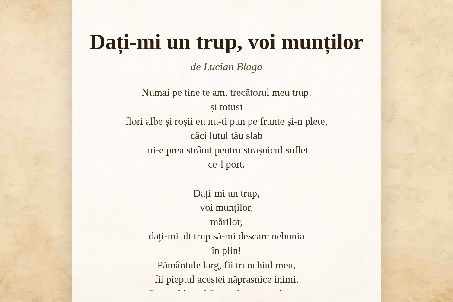 Dați-mi un trup, voi munților