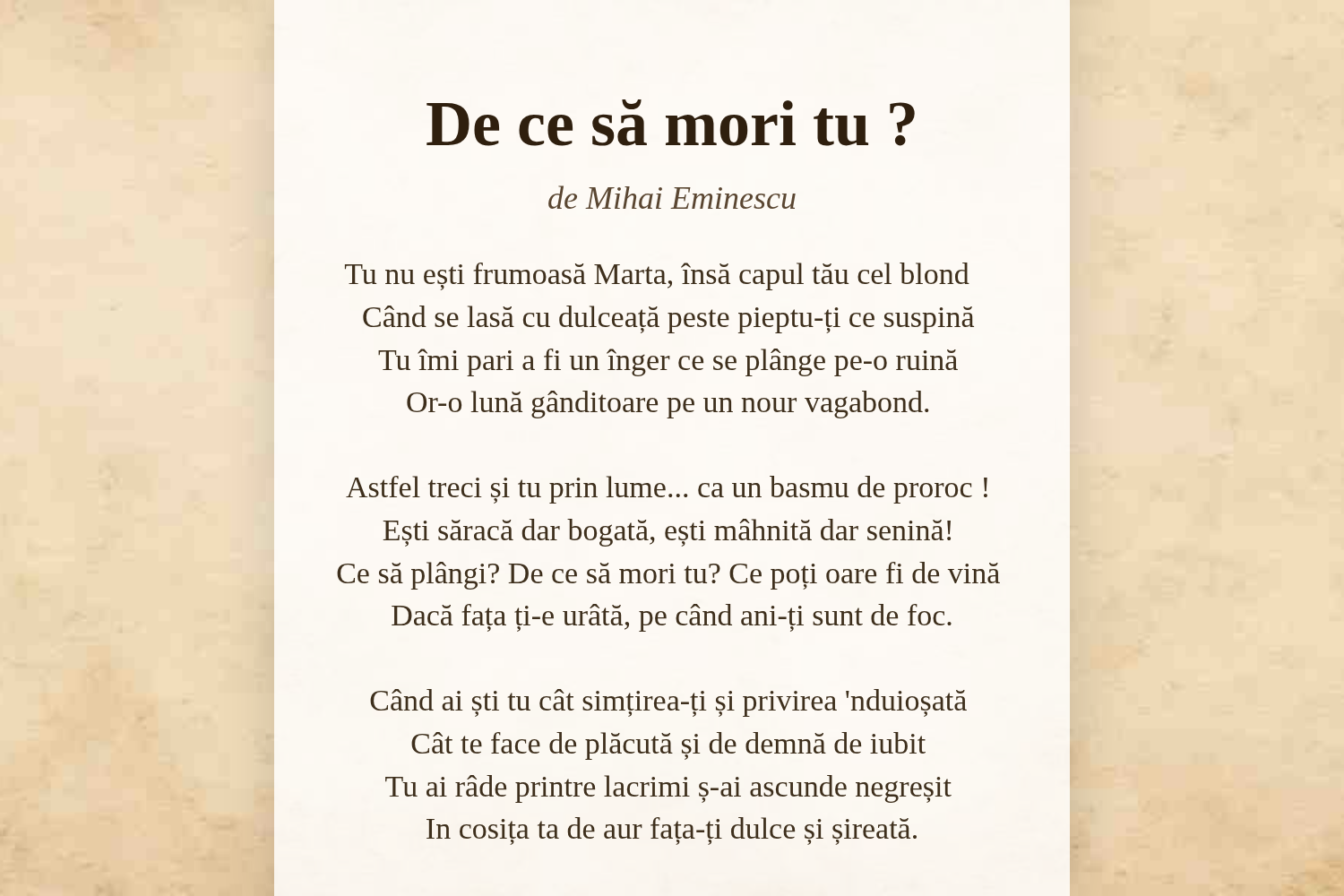 De ce să mori tu ?