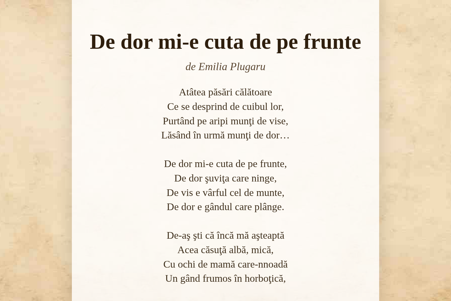De dor mi-e cuta de pe frunte