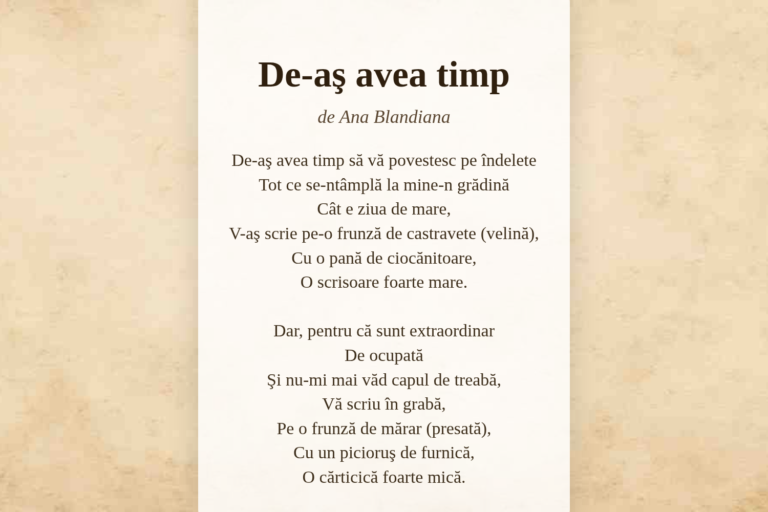 De-aş avea timp