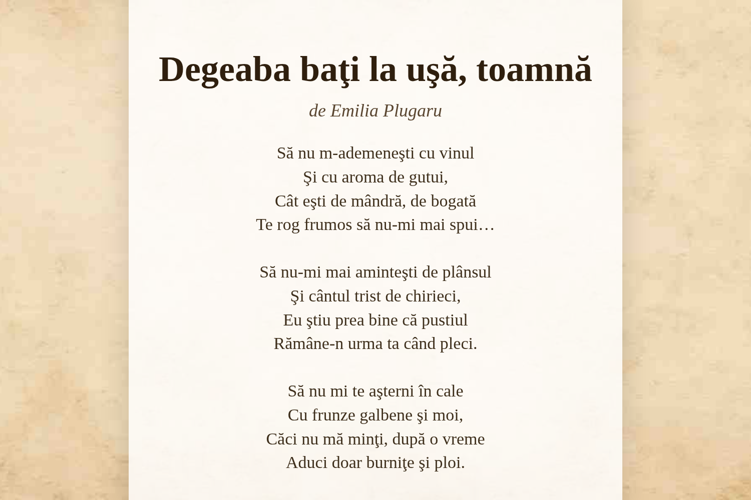 Degeaba baţi la uşă, toamnă