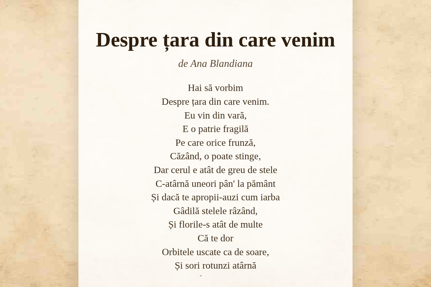 Despre țara din care venim