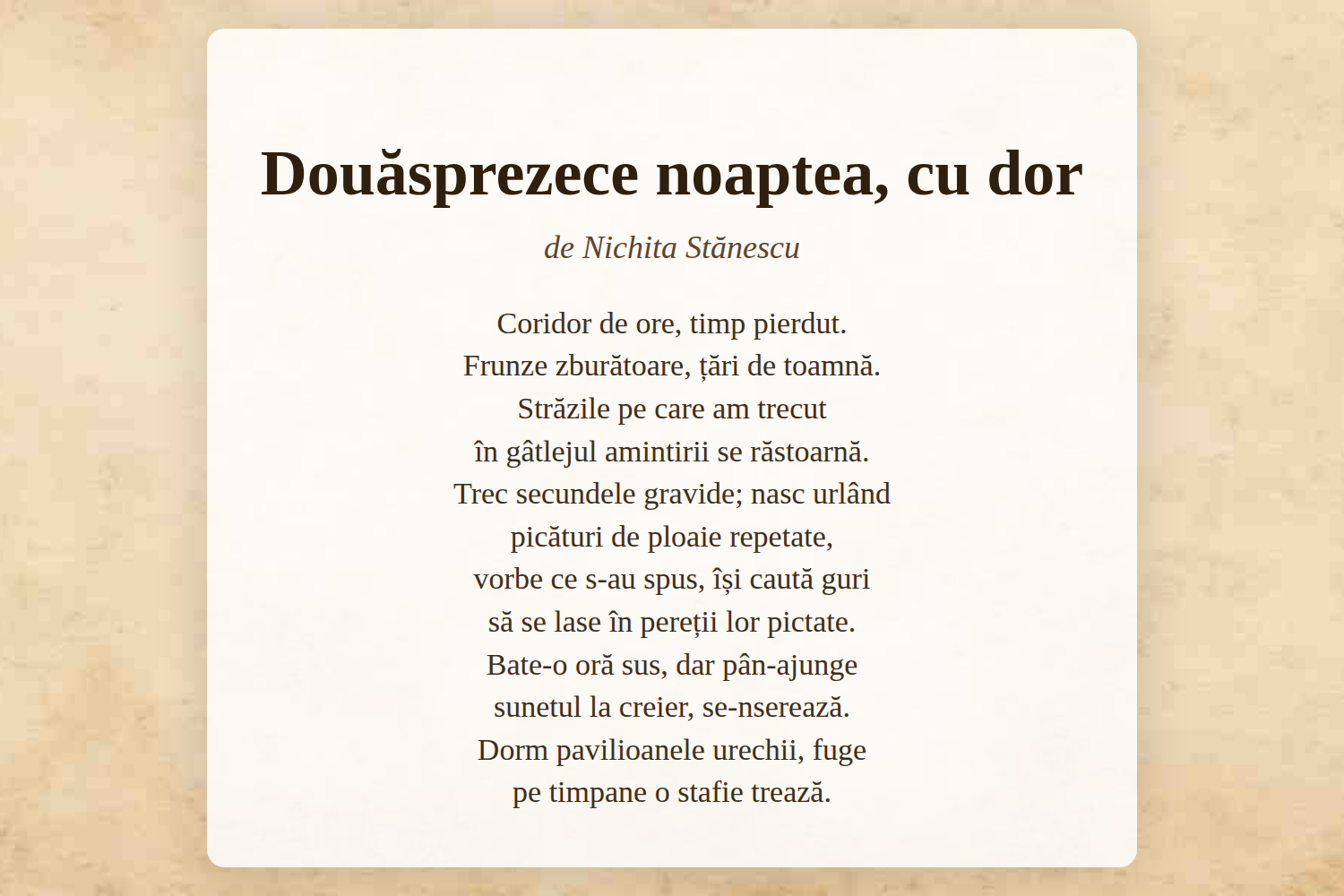 Douăsprezece noaptea, cu dor