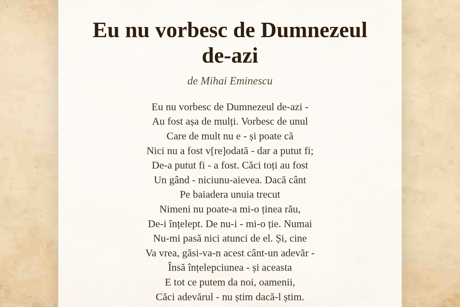 Eu nu vorbesc de Dumnezeul de-azi