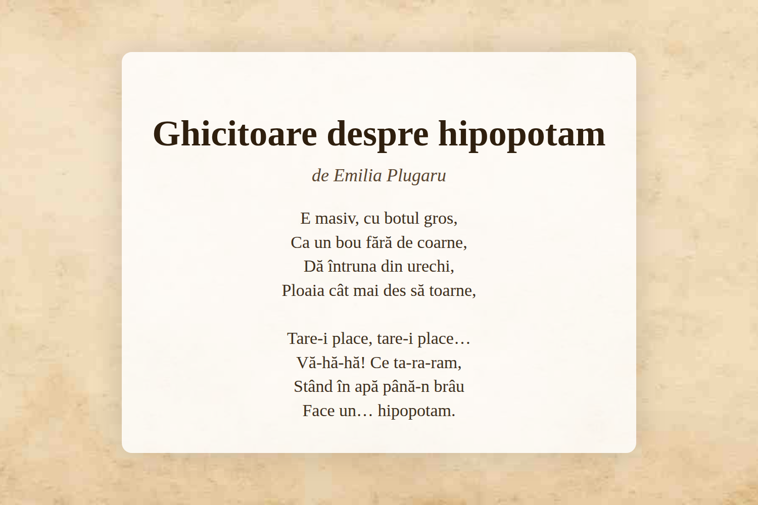 Ghicitoare despre hipopotam