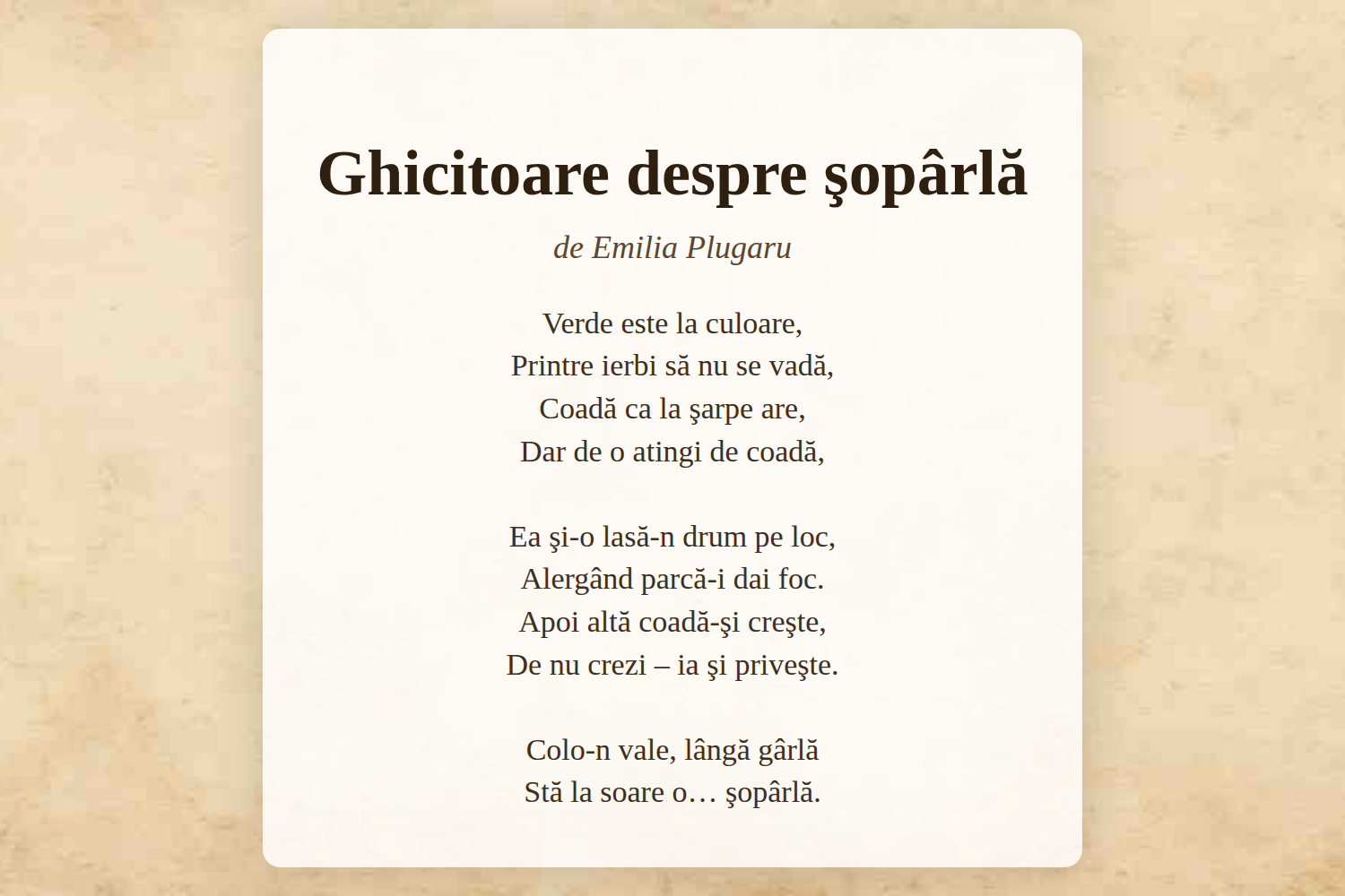 Ghicitoare despre şopârlă