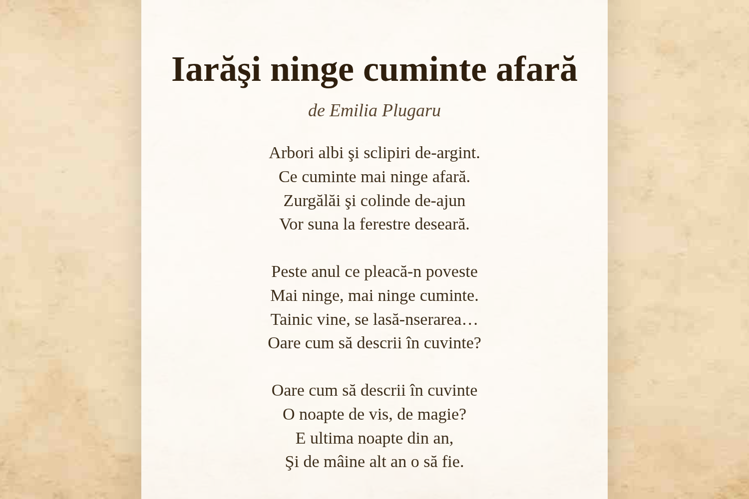 Iarăşi ninge cuminte afară