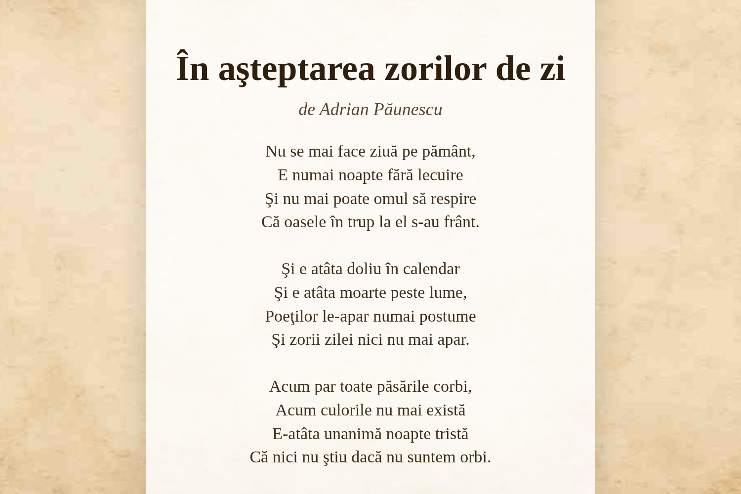 În aşteptarea zorilor de zi