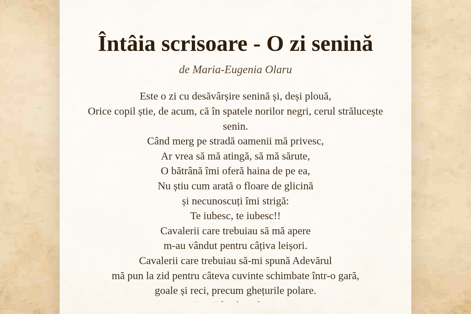Întâia scrisoare - O zi senină