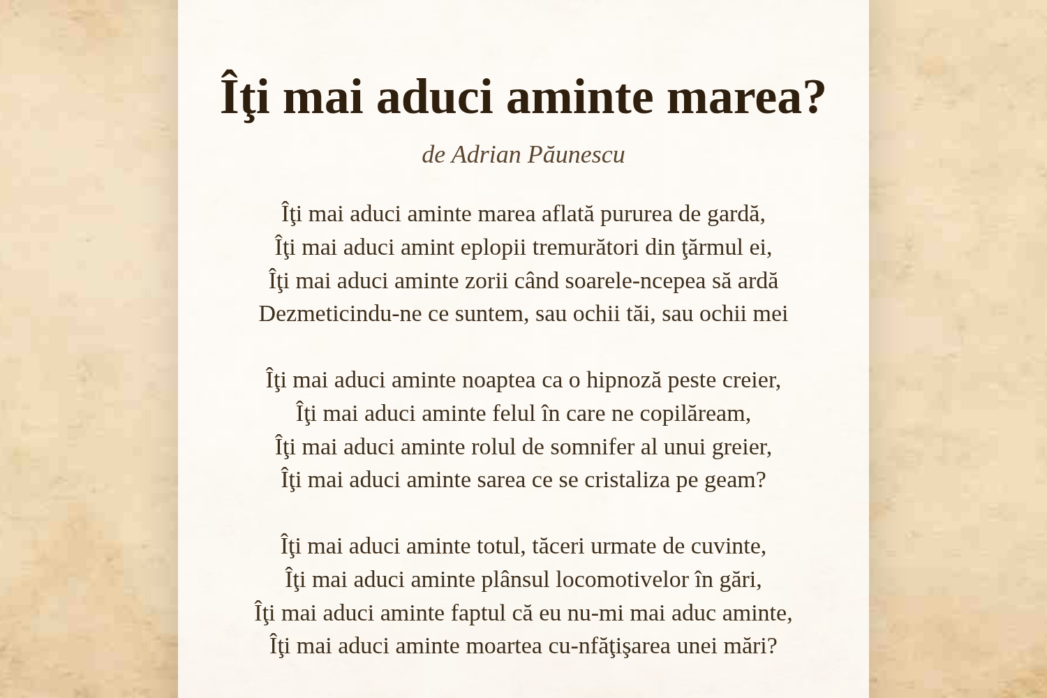 Îţi mai aduci aminte marea?