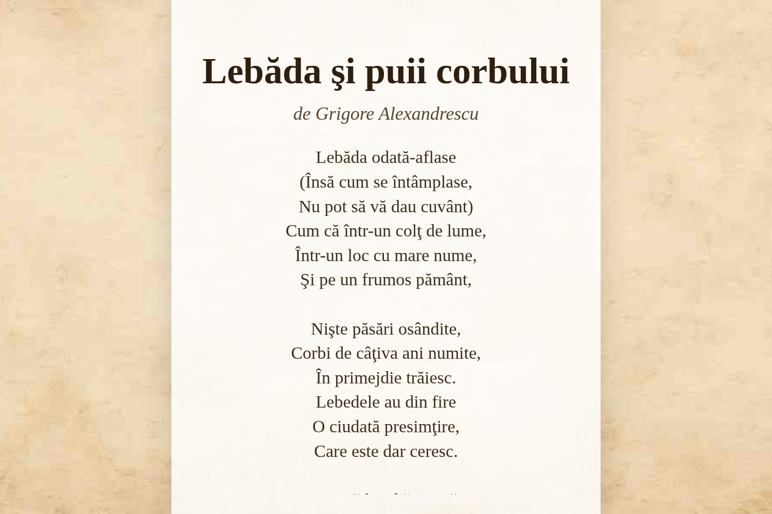 Lebăda şi puii corbului