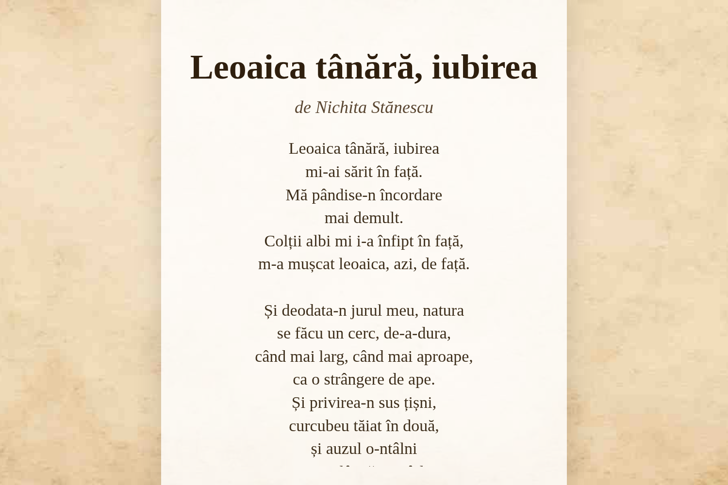 Leoaica tânără, iubirea