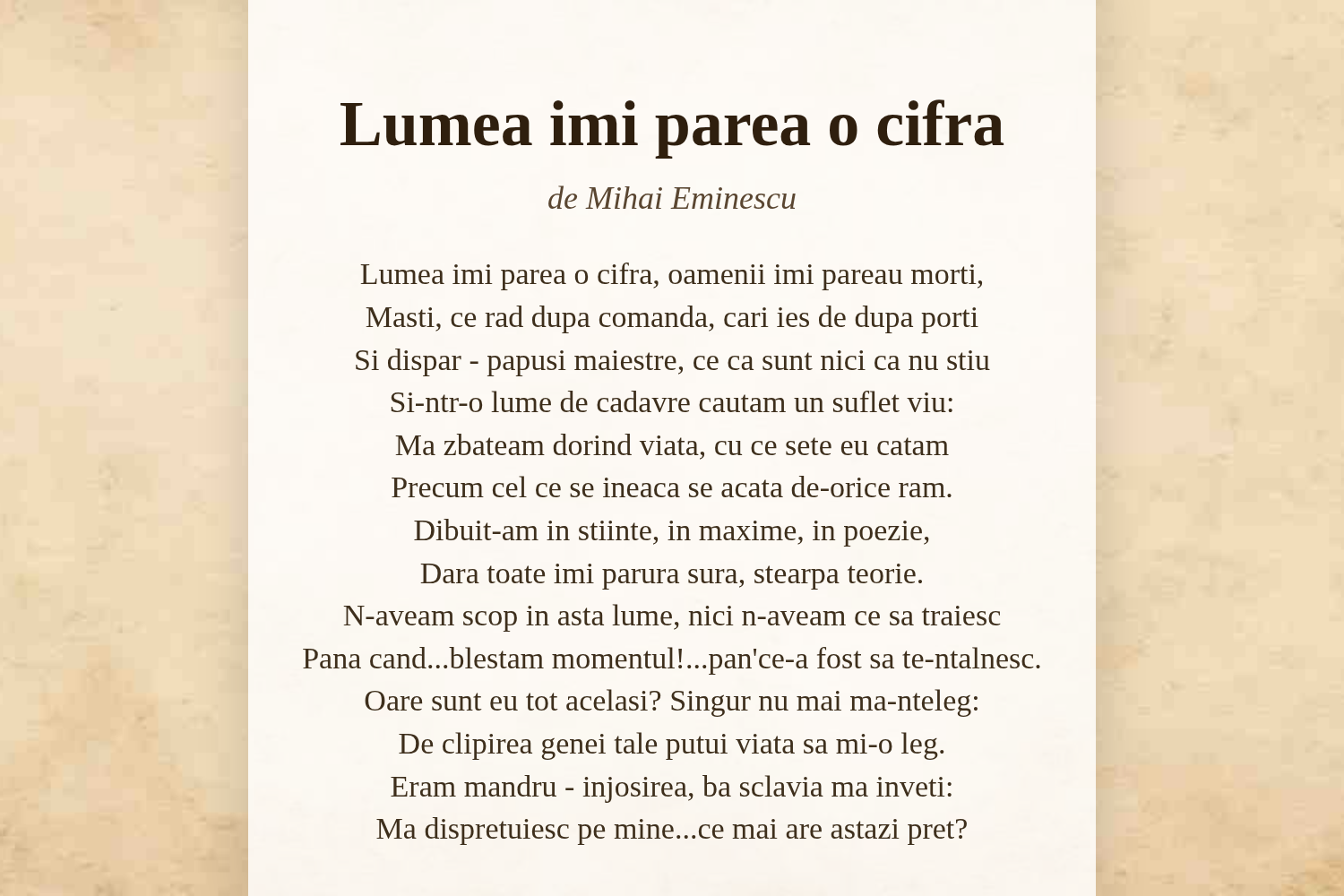 Lumea imi parea o cifra