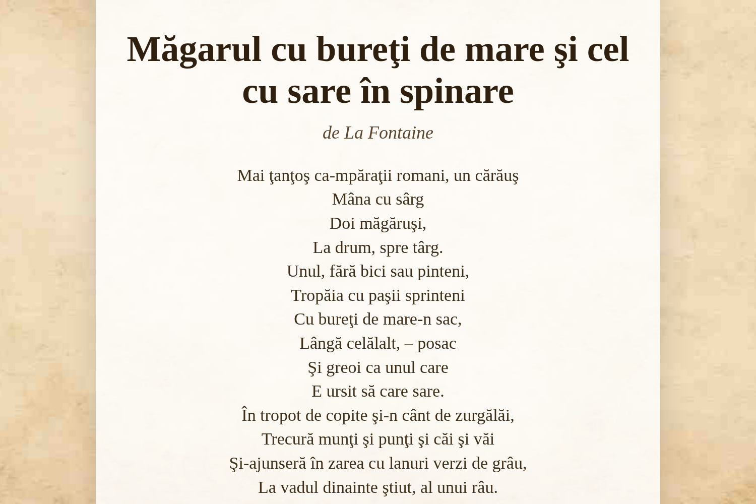 Măgarul cu bureţi de mare şi cel cu sare în spinare