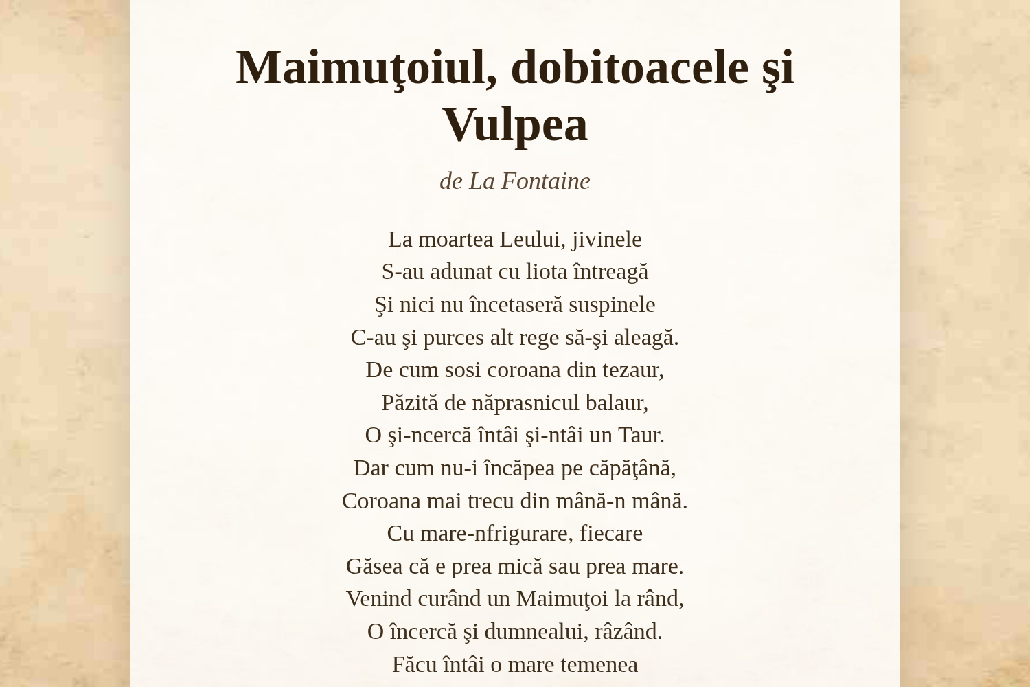 Maimuţoiul, dobitoacele şi Vulpea