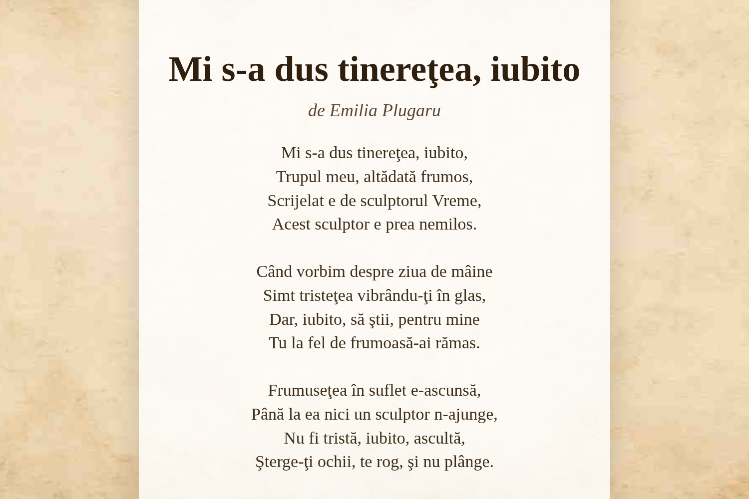Mi s-a dus tinereţea, iubito