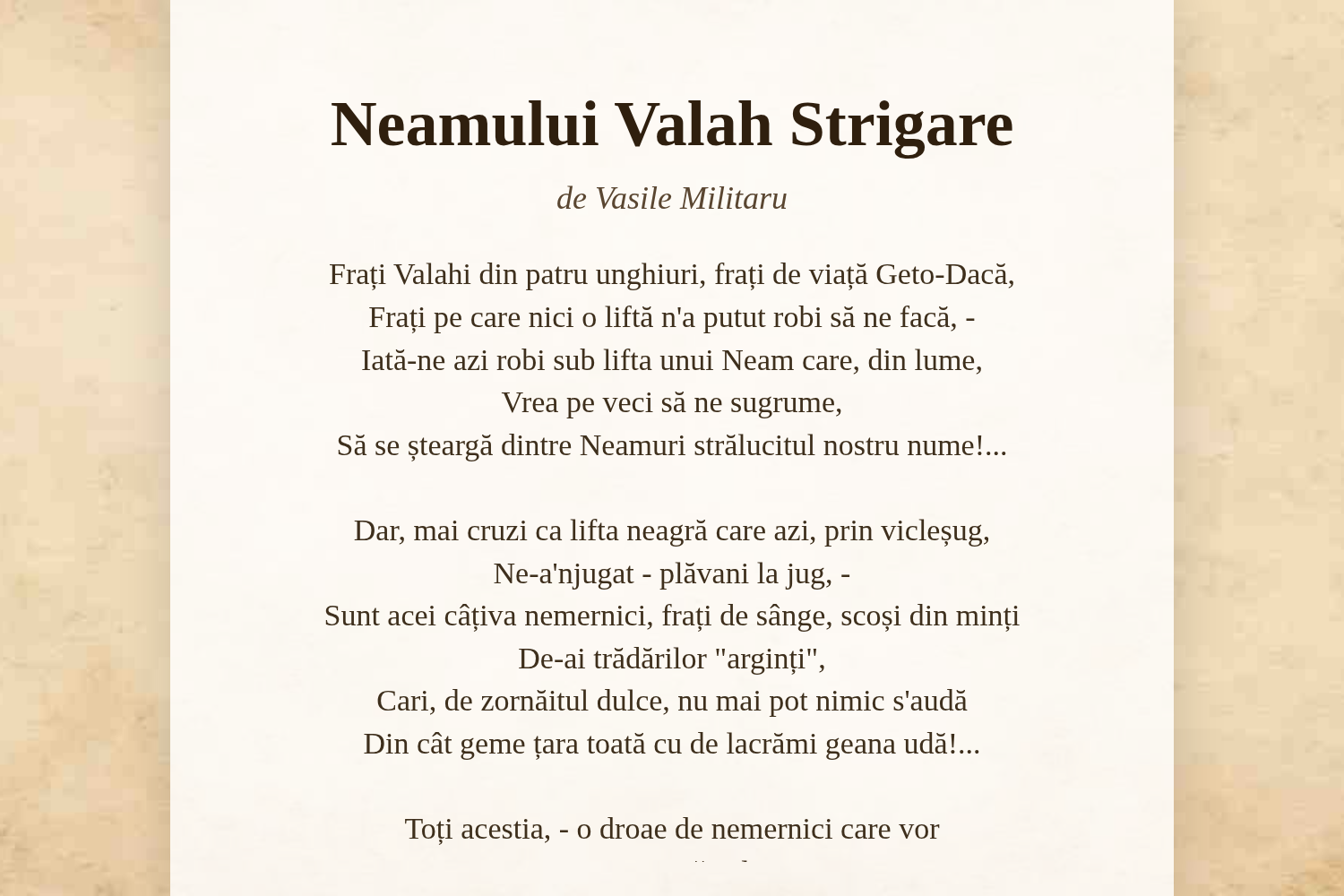 Neamului Valah Strigare