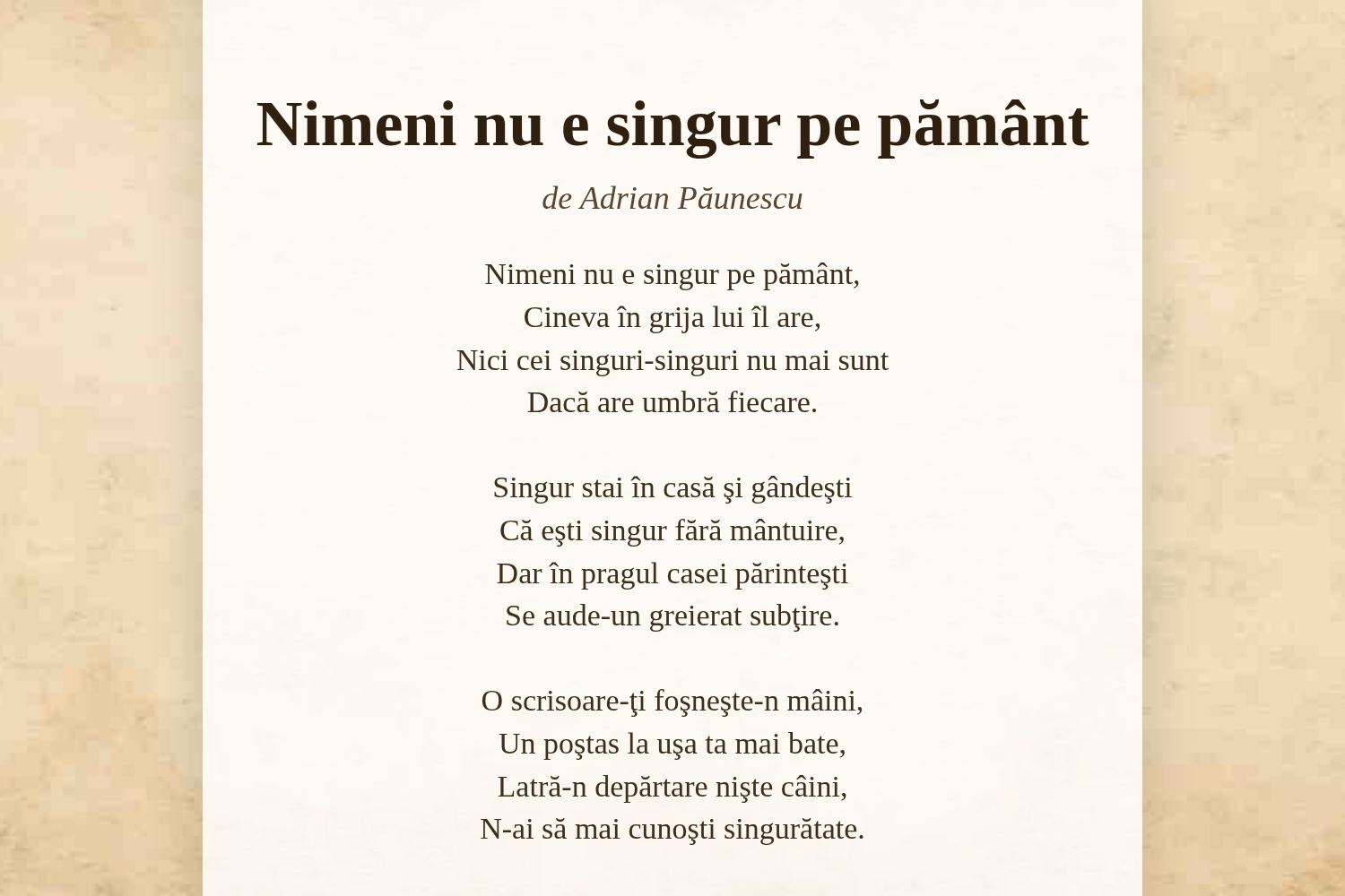 Nimeni nu e singur pe pământ