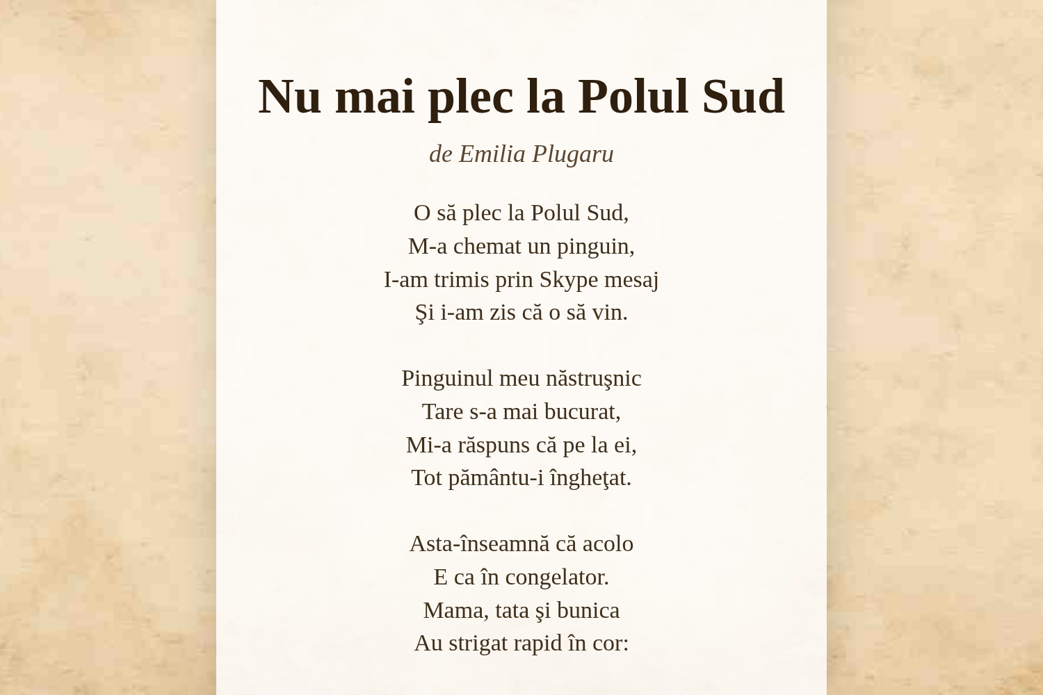 Nu mai plec la Polul Sud