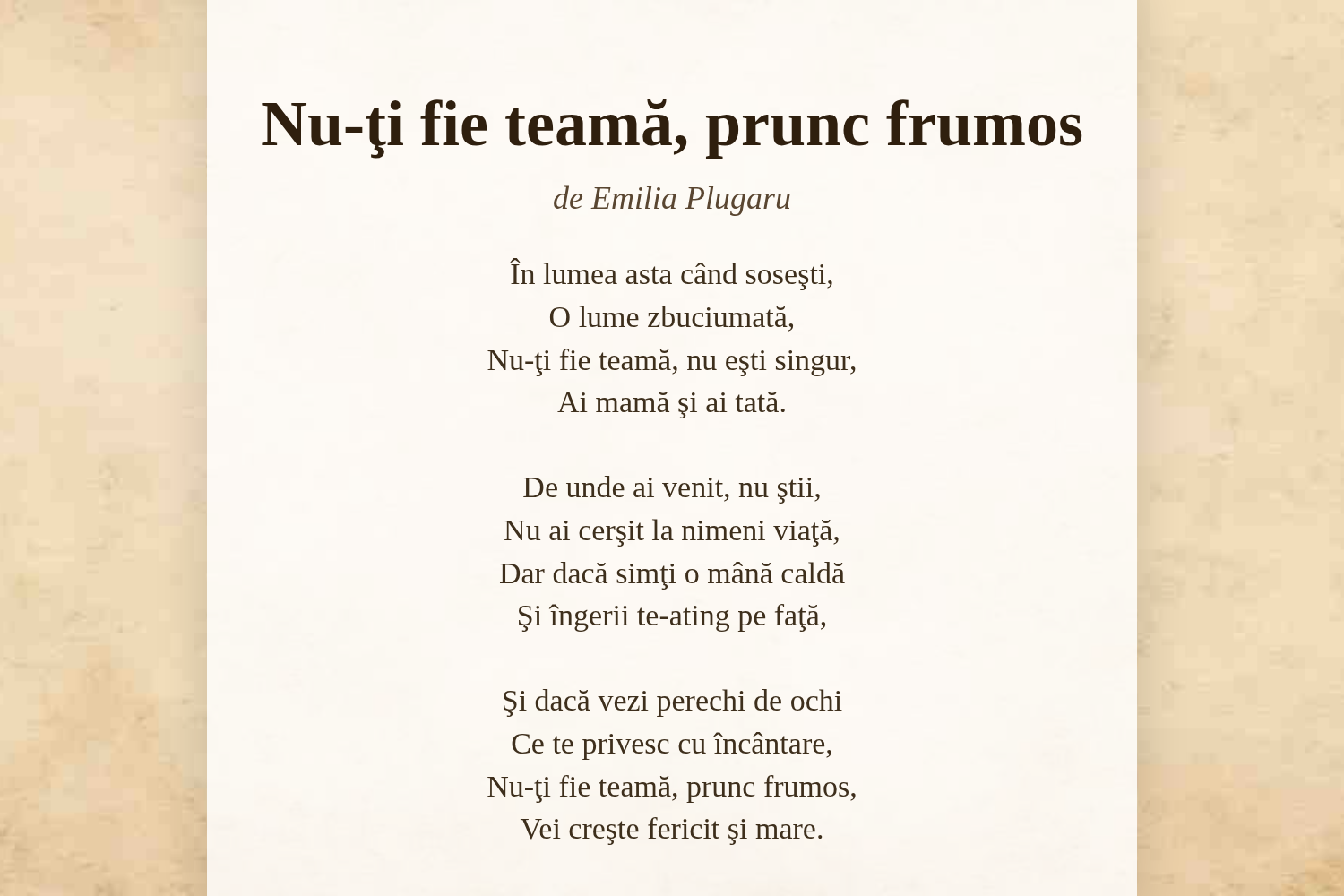 Nu-ţi fie teamă, prunc frumos