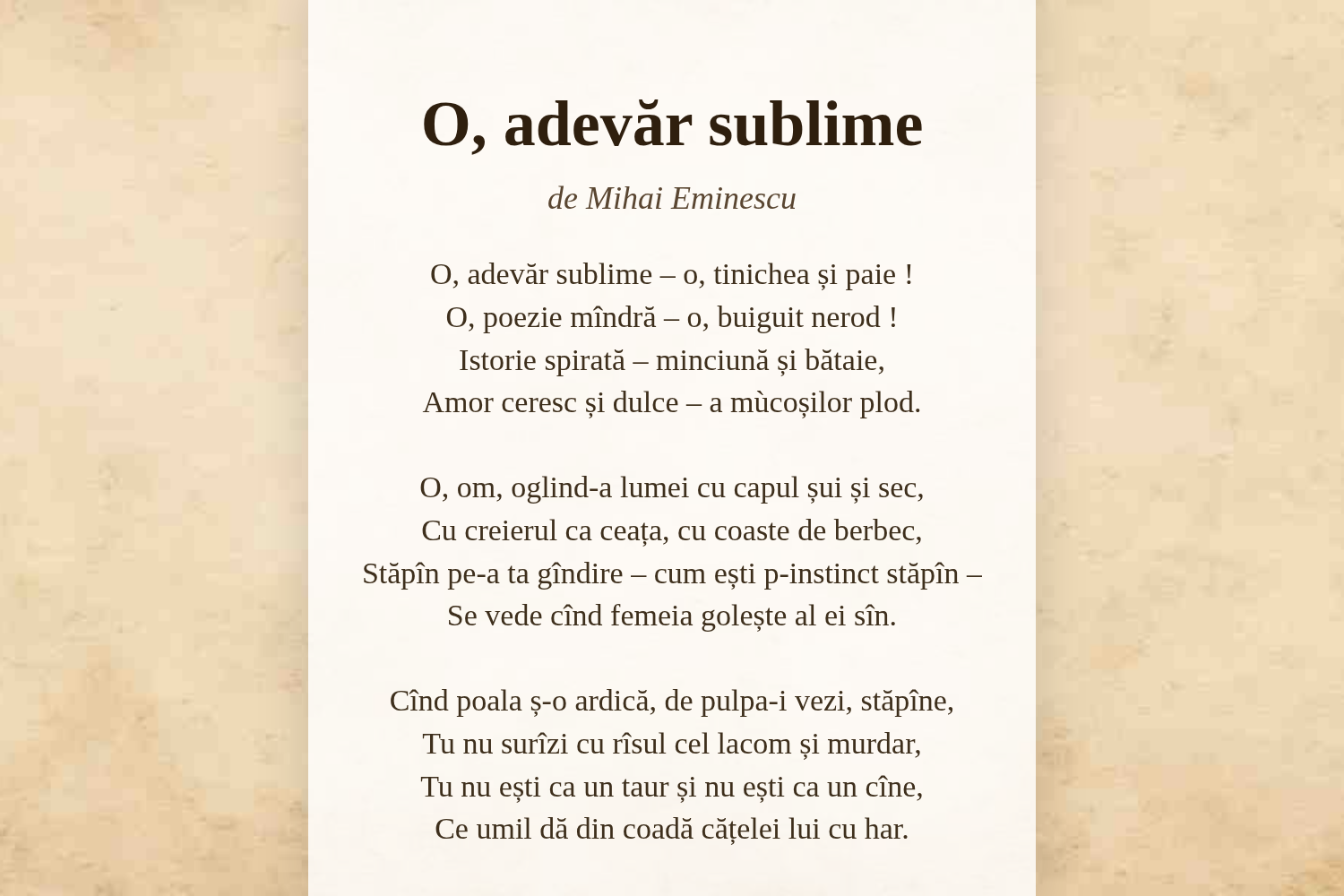 O, adevăr sublime