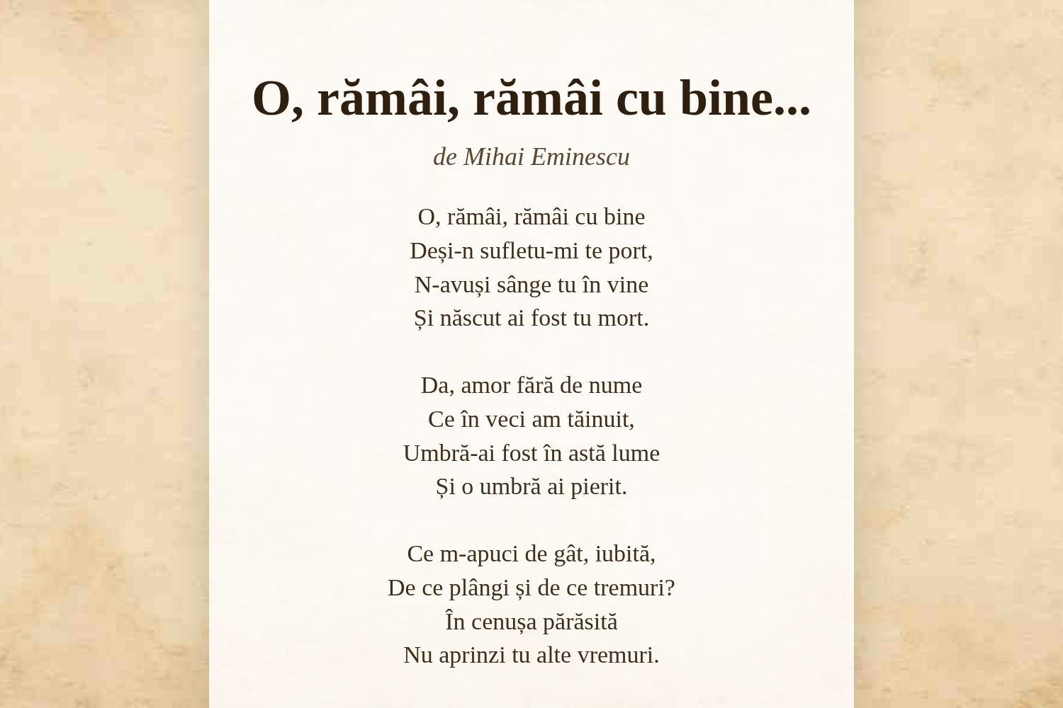 O, rămâi, rămâi cu bine...