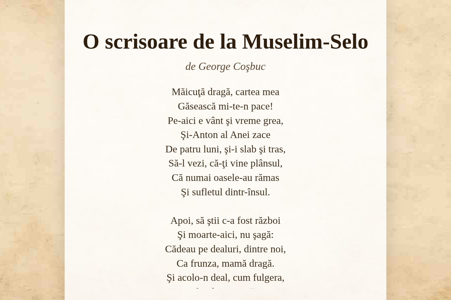 O scrisoare de la Muselim-Selo