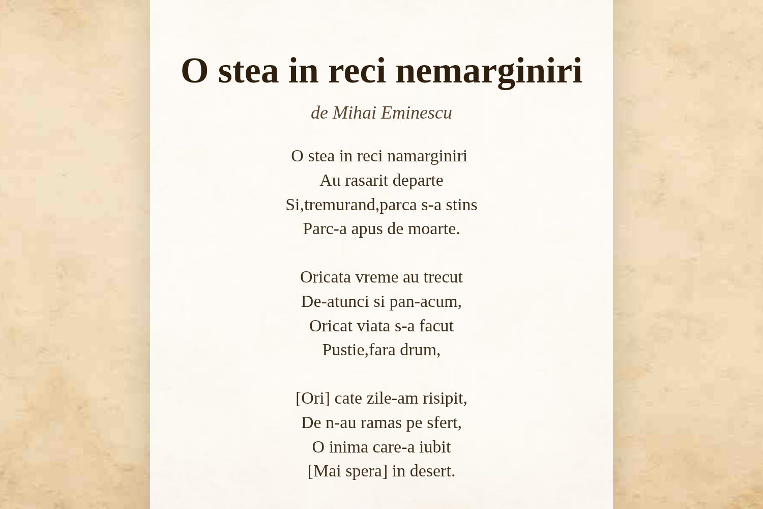 O stea in reci nemarginiri