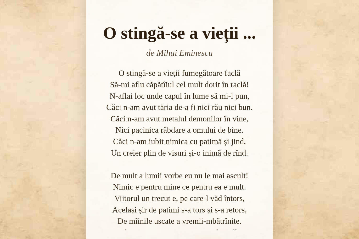 O stingă-se a vieții ...