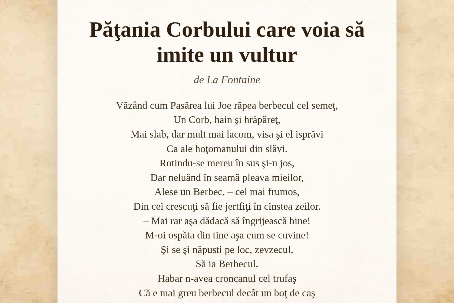 Păţania Corbului care voia să imite un vultur