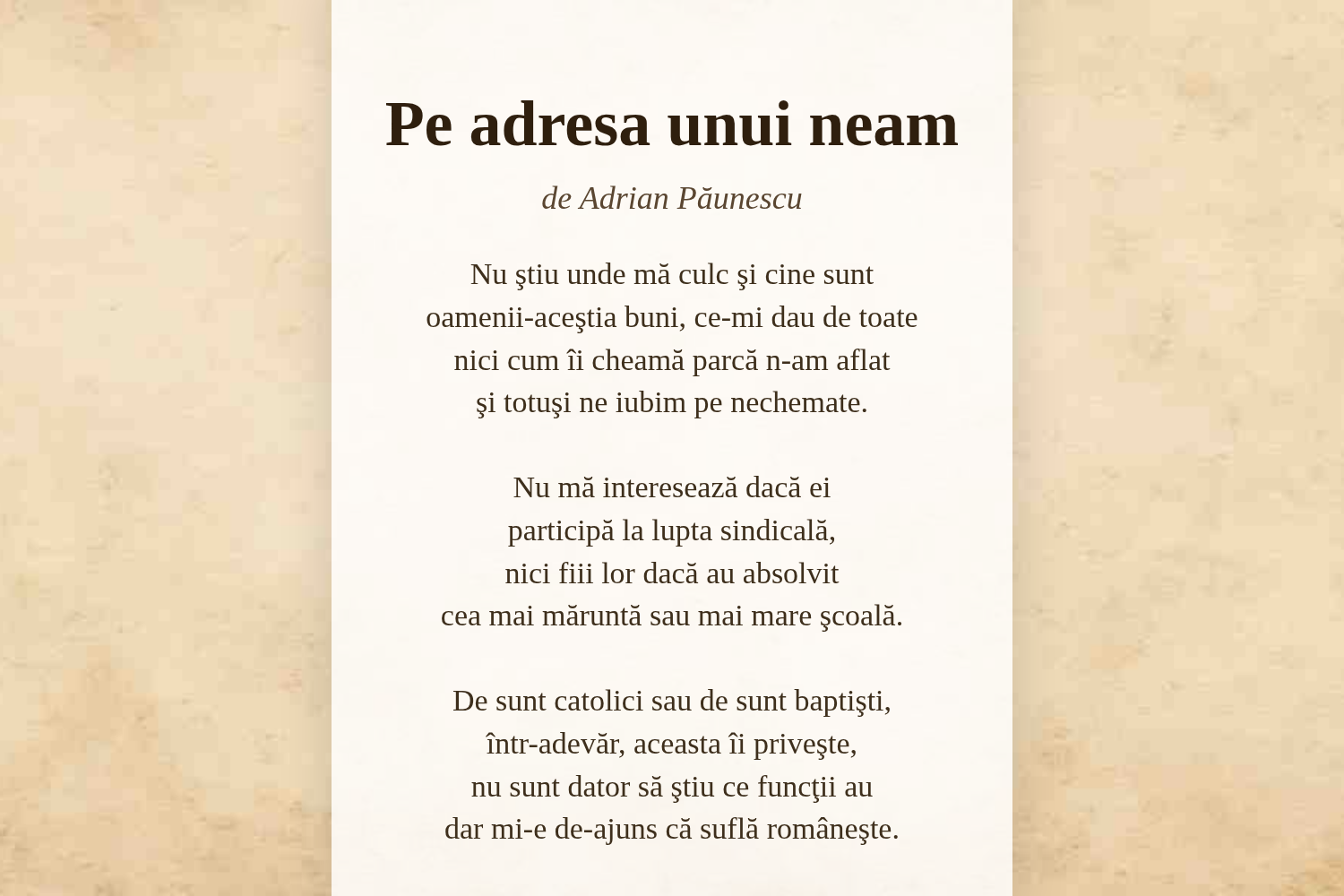 Pe adresa unui neam