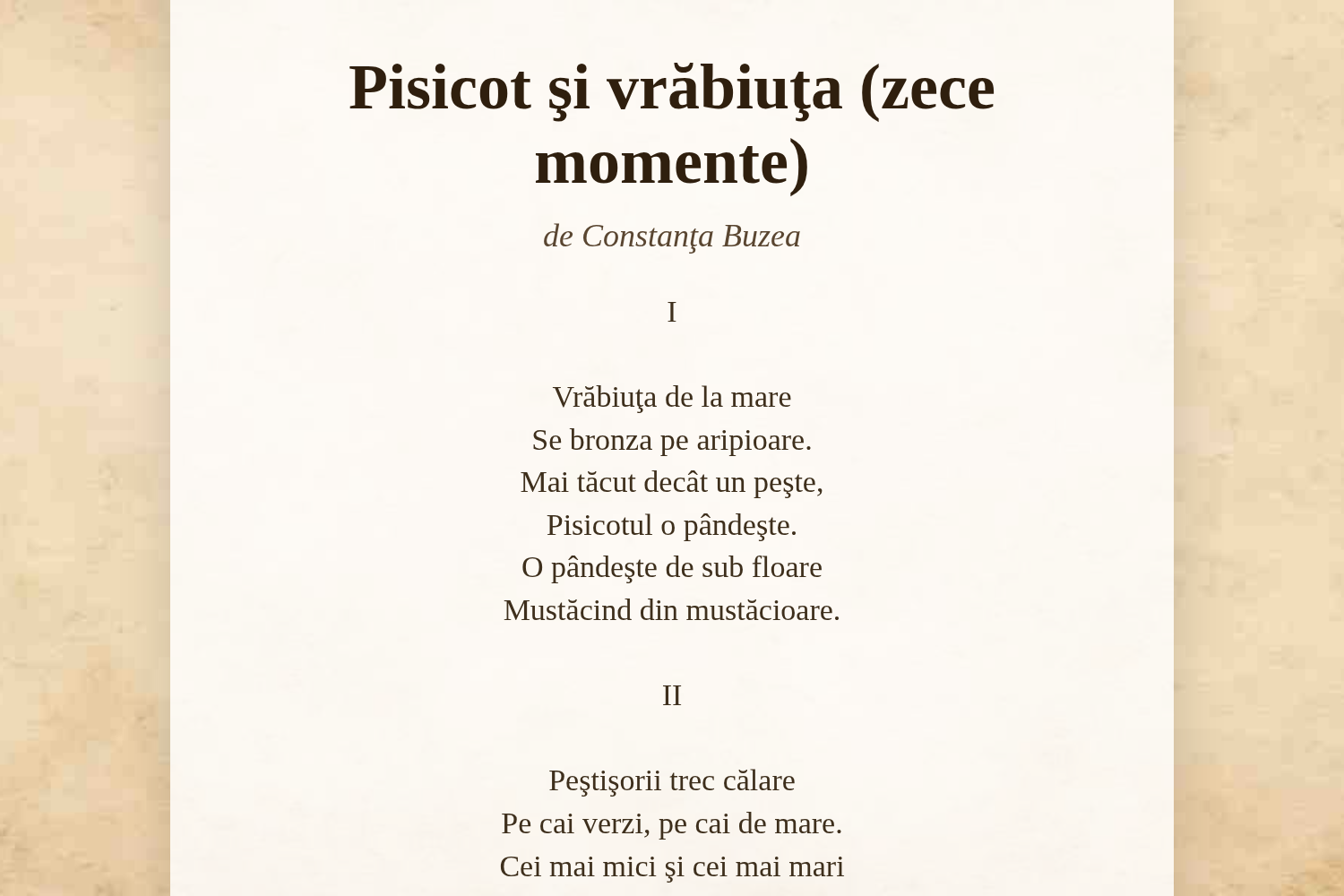 Pisicot şi vrăbiuţa (zece momente)