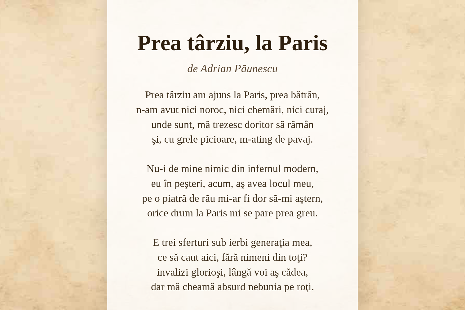 Prea târziu, la Paris