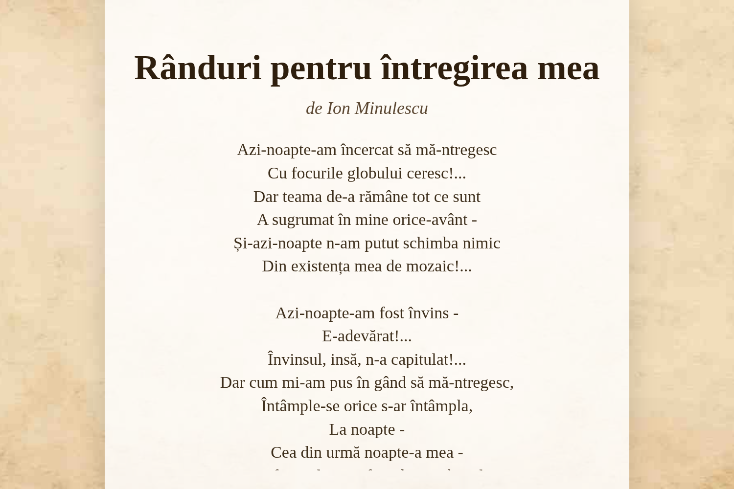 Rânduri pentru întregirea mea