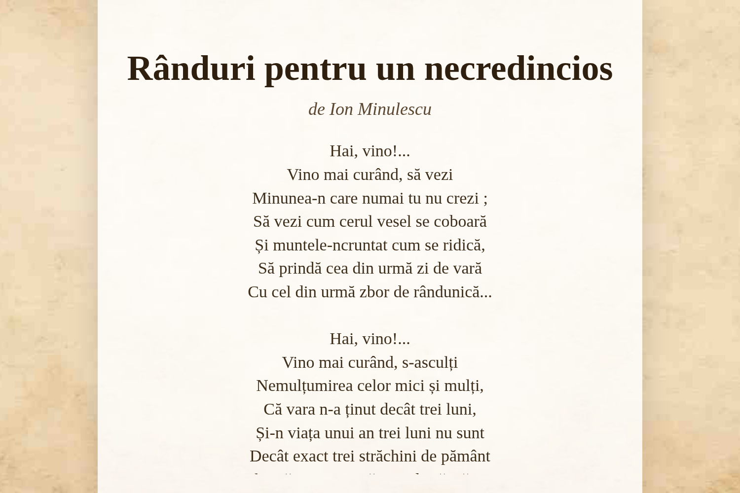 Rânduri pentru un necredincios