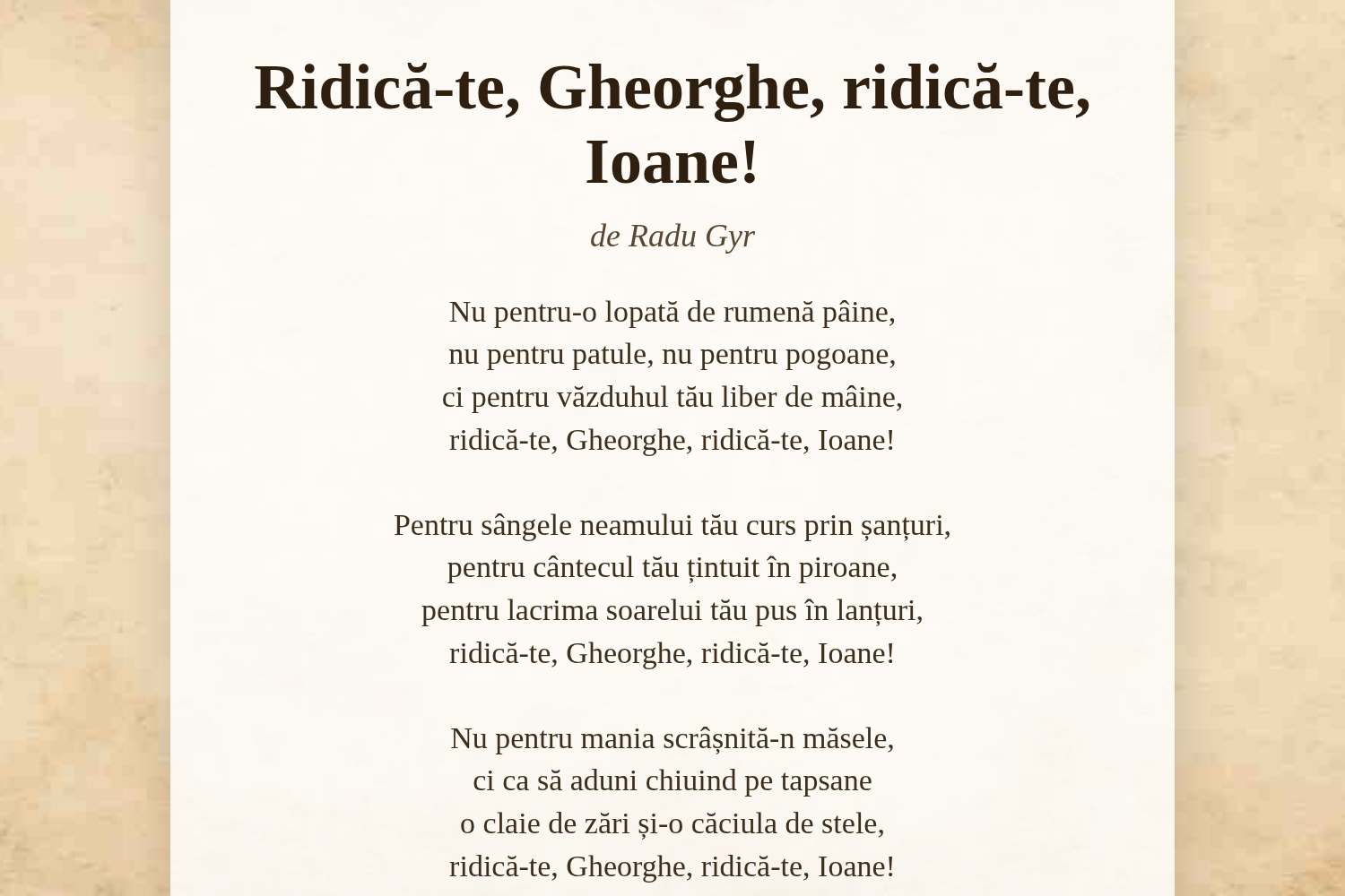Ridică-te, Gheorghe, ridică-te, Ioane!