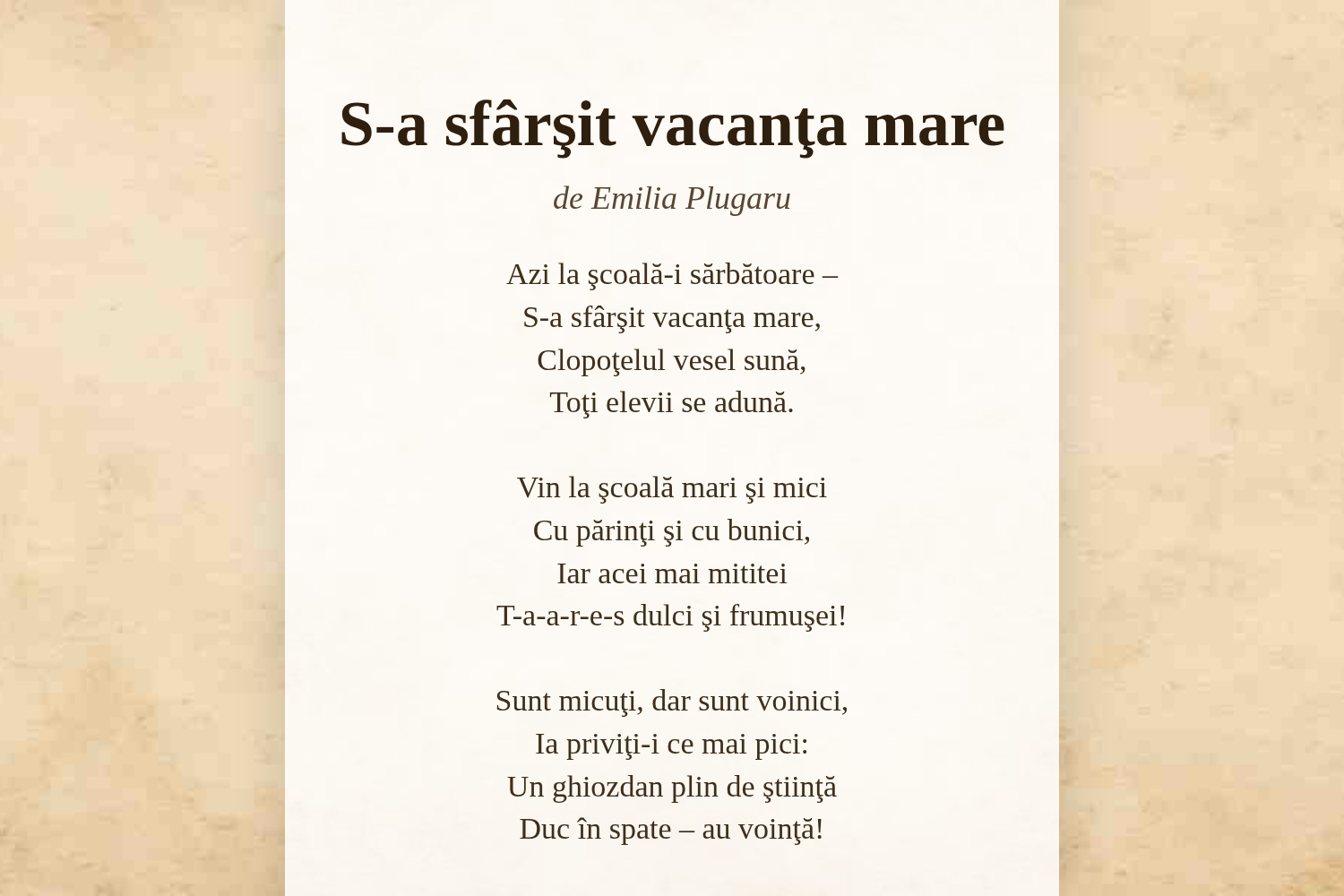 S-a sfârşit vacanţa mare