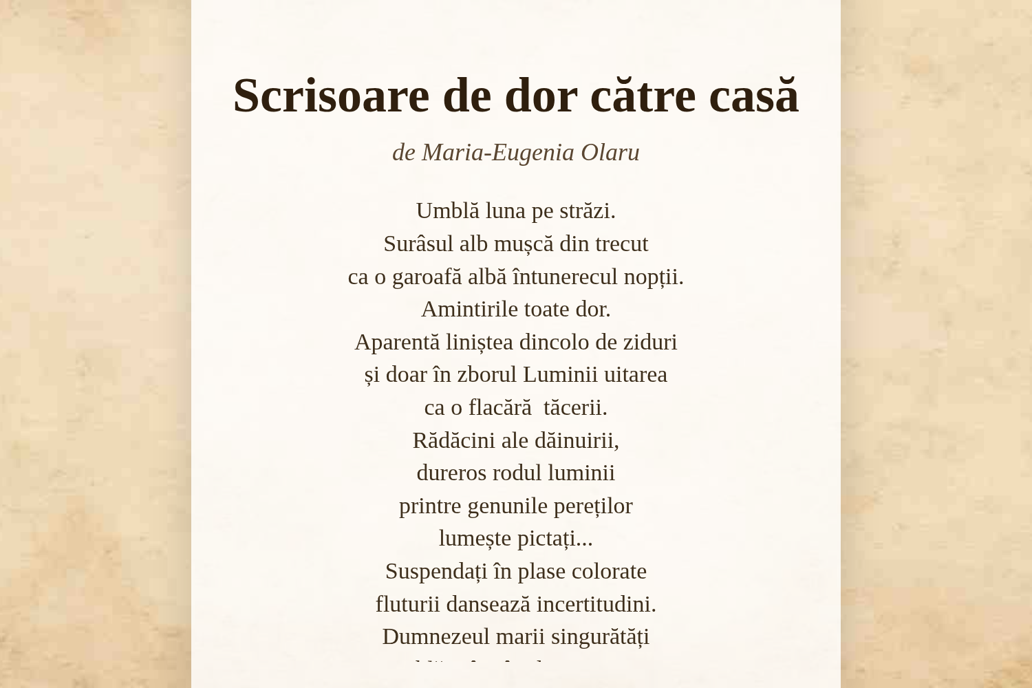 Scrisoare de dor către casă