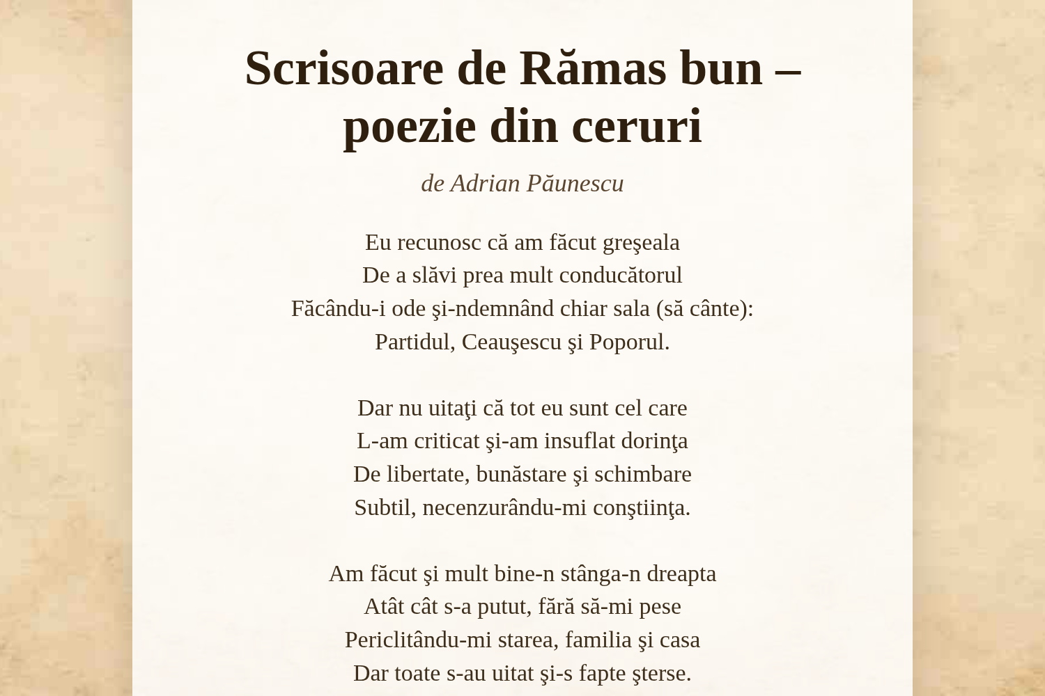 Scrisoare de Rămas bun – poezie din ceruri