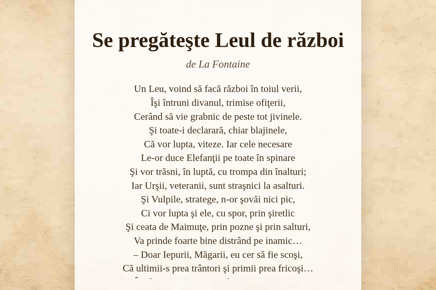 Se pregăteşte Leul de război