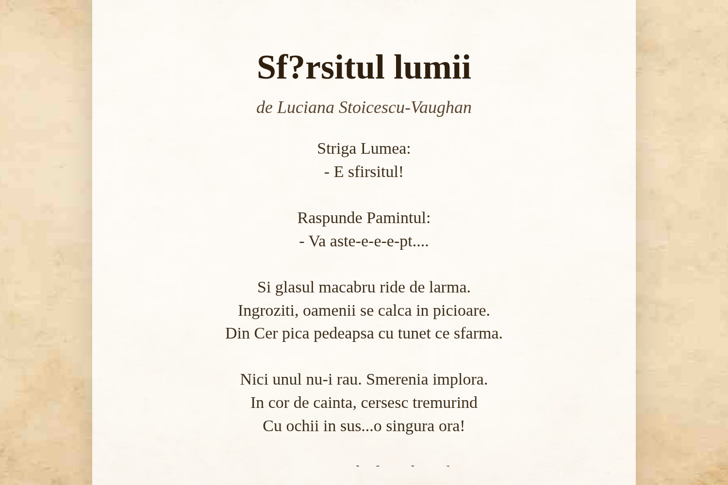 Sf?rsitul lumii