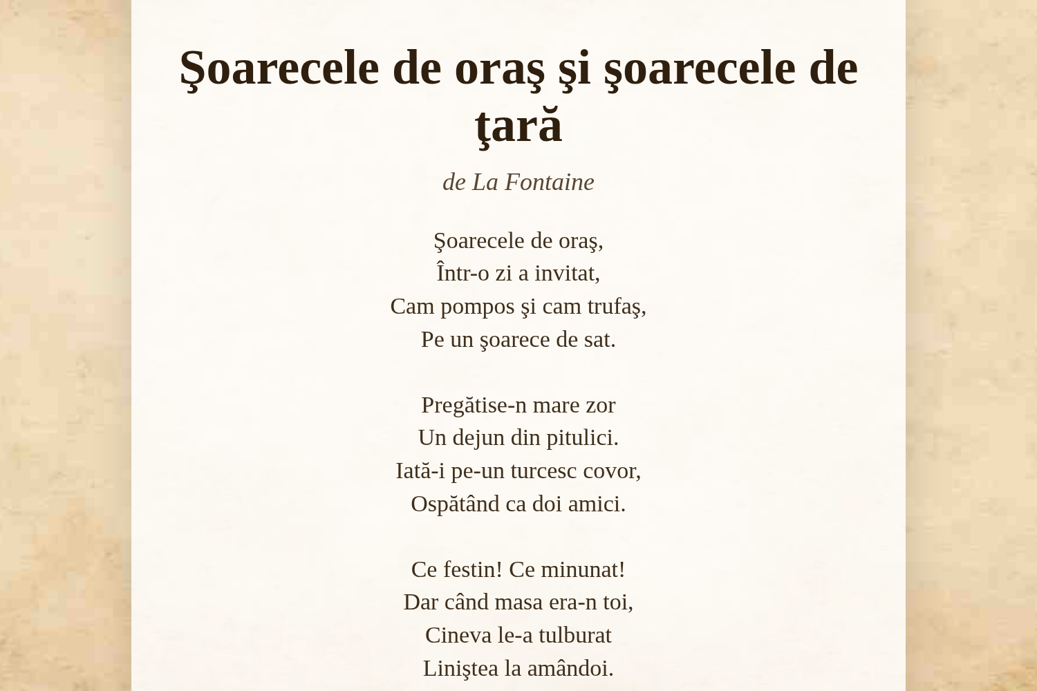 Şoarecele de oraş şi şoarecele de ţară