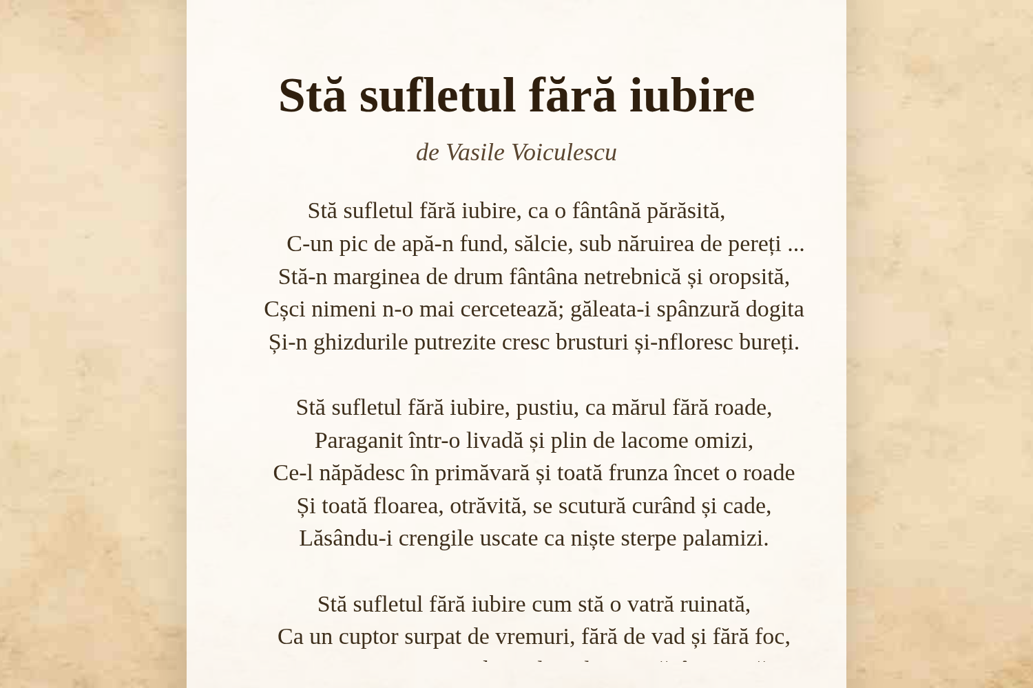 Stă sufletul fără iubire