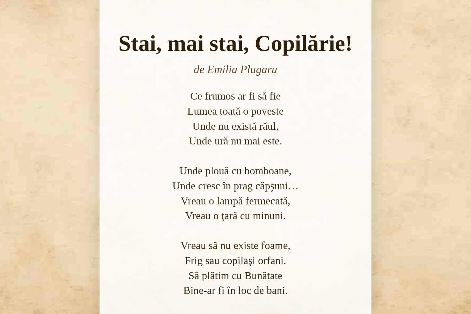 Stai, mai stai, Copilărie!