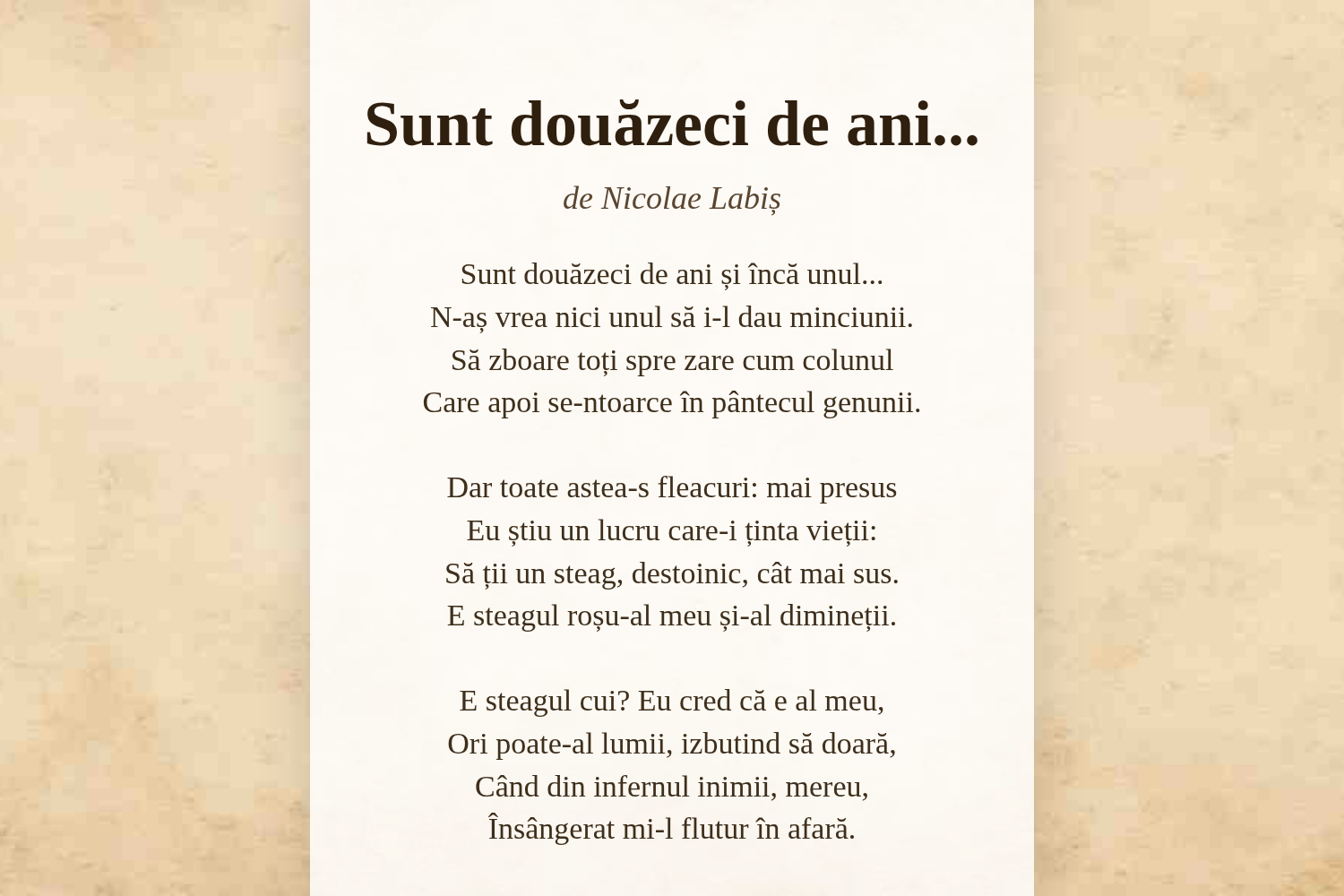 Sunt douăzeci de ani...